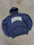 Vintage 90s Hudson NCAA Arc Spellout Russell Athletics Hooded Sweatshirt Size XL