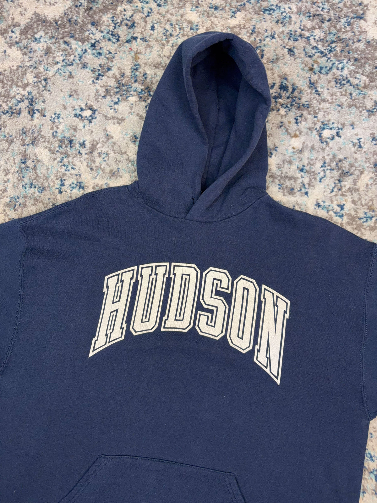 Vintage 90s Hudson NCAA Arc Spellout Russell Athletics Hooded Sweatshirt Size XL