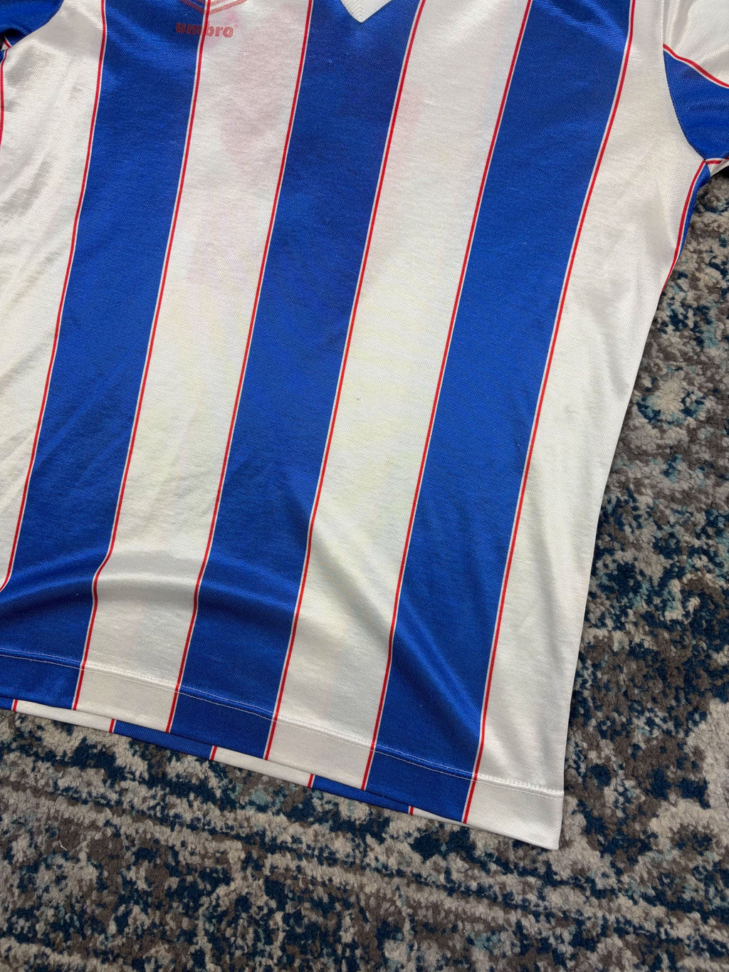 Vintage 90s Umbro #2 Striped Collared Soccer Jersey Size Medium