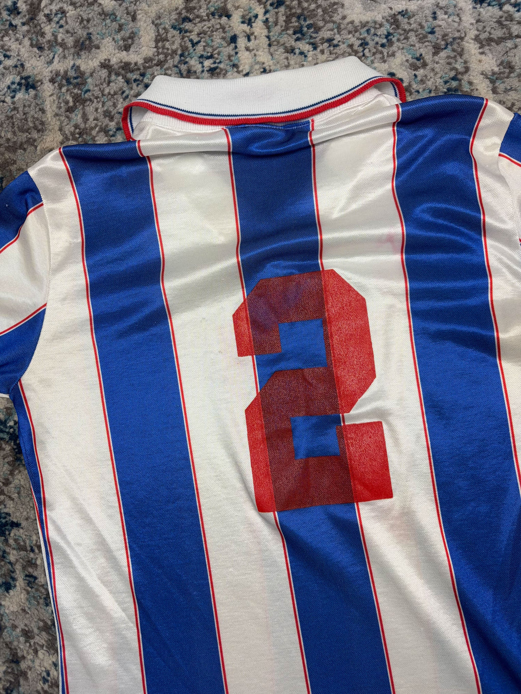 Vintage 90s Umbro #2 Striped Collared Soccer Jersey Size Medium