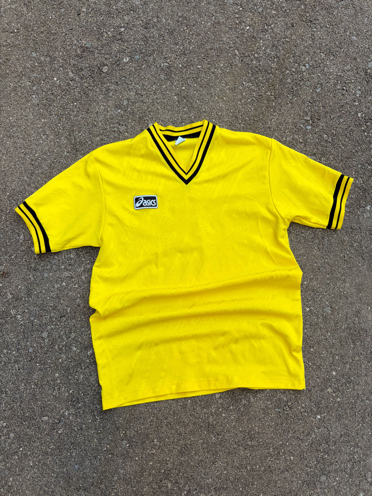 Vintage Asics Embroidered Patch All Over Logo Print Soccer Jersey Size Medium