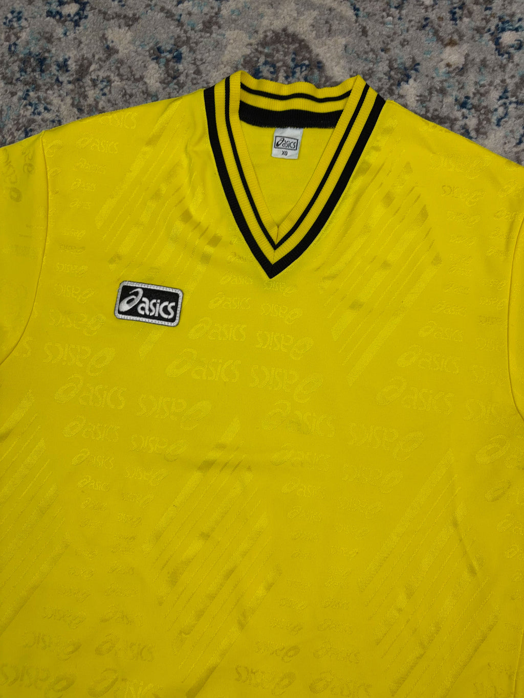 Vintage Asics Embroidered Patch All Over Logo Print Soccer Jersey Size Medium
