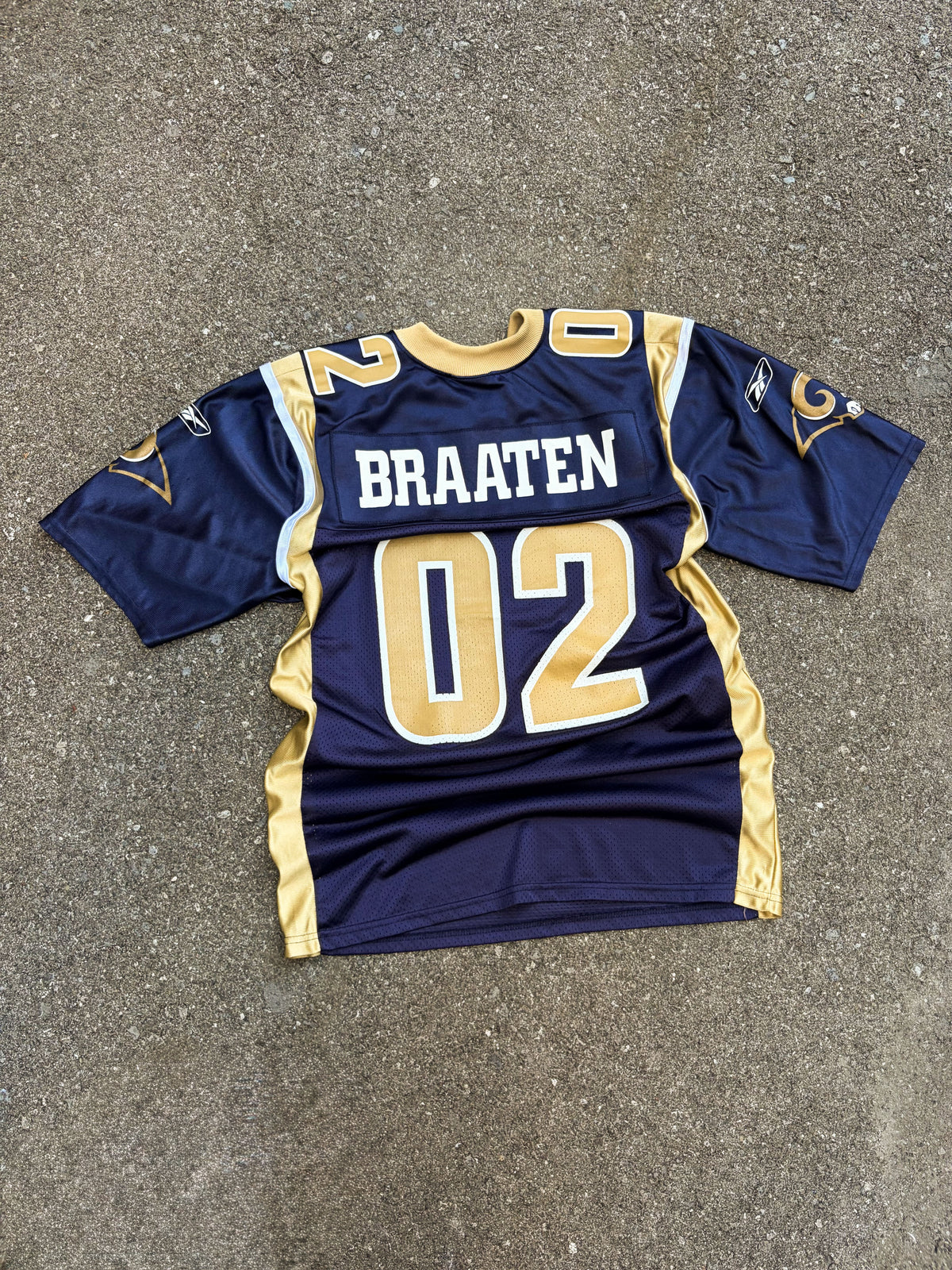 Vintage St. Louis Rams NFL Braaten #02 Reebok Football Jersey Size Medium