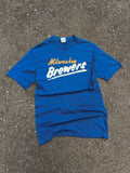 Vintage 80s Milwaukee Brewers MLB Script Spellout T-Shirt Size Large