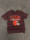 Vintage 80s Cleveland Browns NFL Helmet Graphic Spellout T-Shirt Size Large