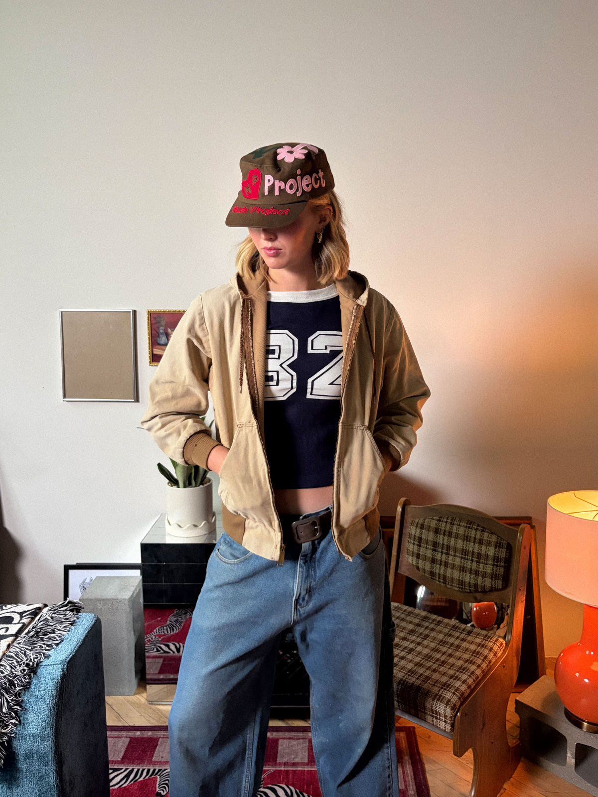 Vintage 80s/90s Canvas Workwear Thermal Lined Active Style Bomber Jacket Size Medium