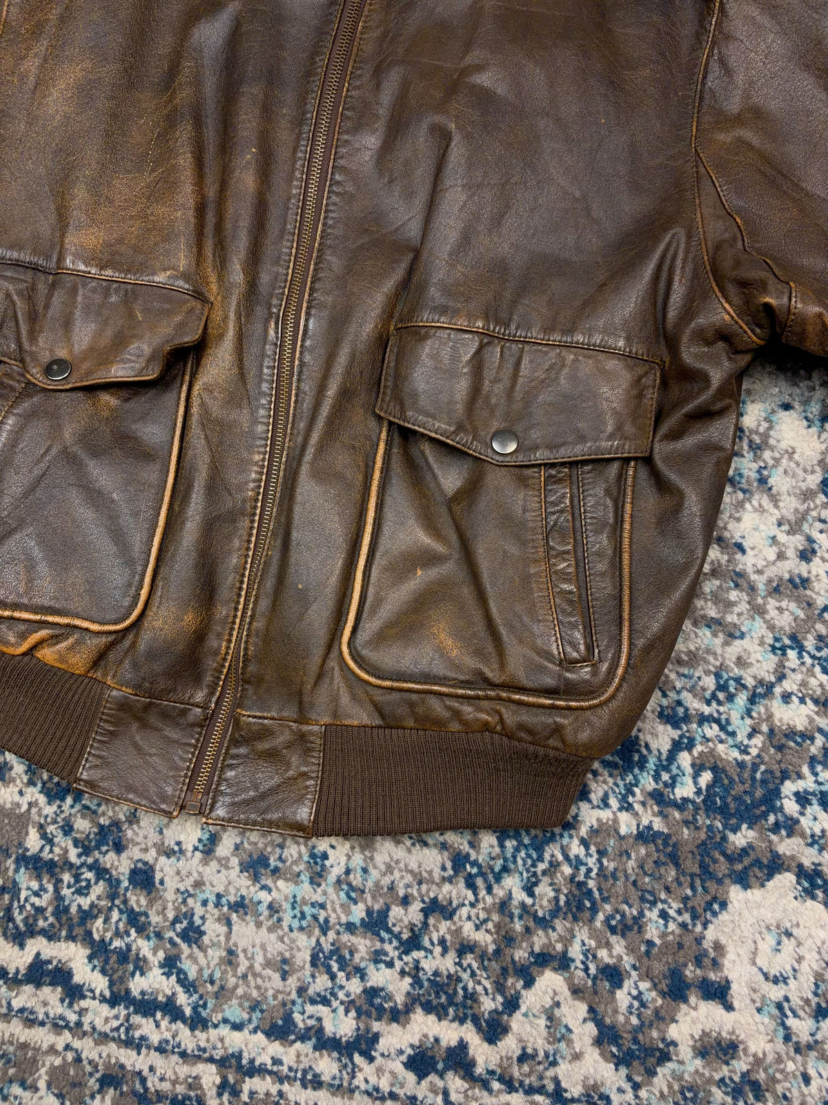 Vintage 90s Boundary Waters Sherpa Collar Brown Leather Bomber Jacket Size Medium