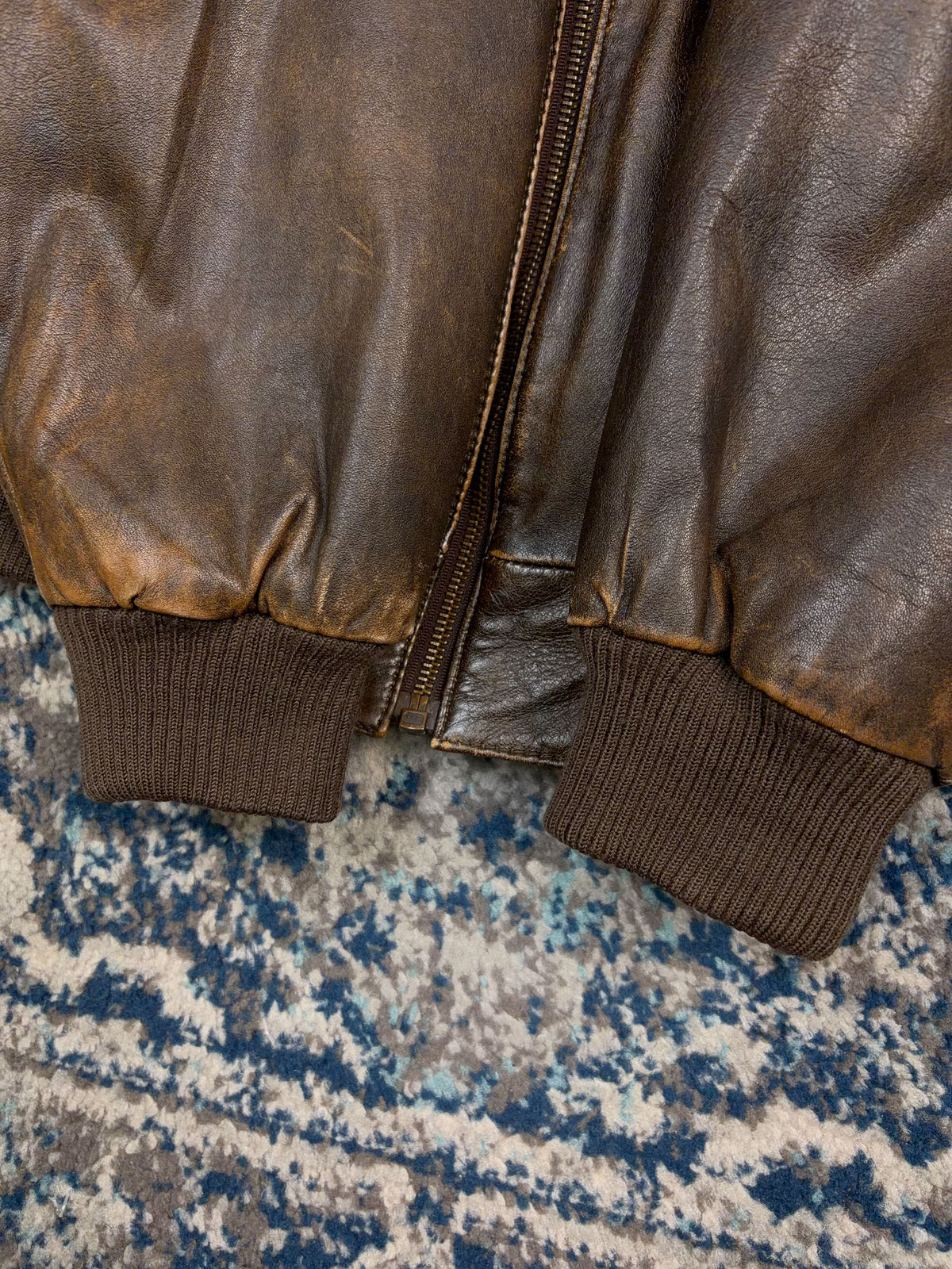 Vintage 90s Boundary Waters Sherpa Collar Brown Leather Bomber Jacket Size Medium