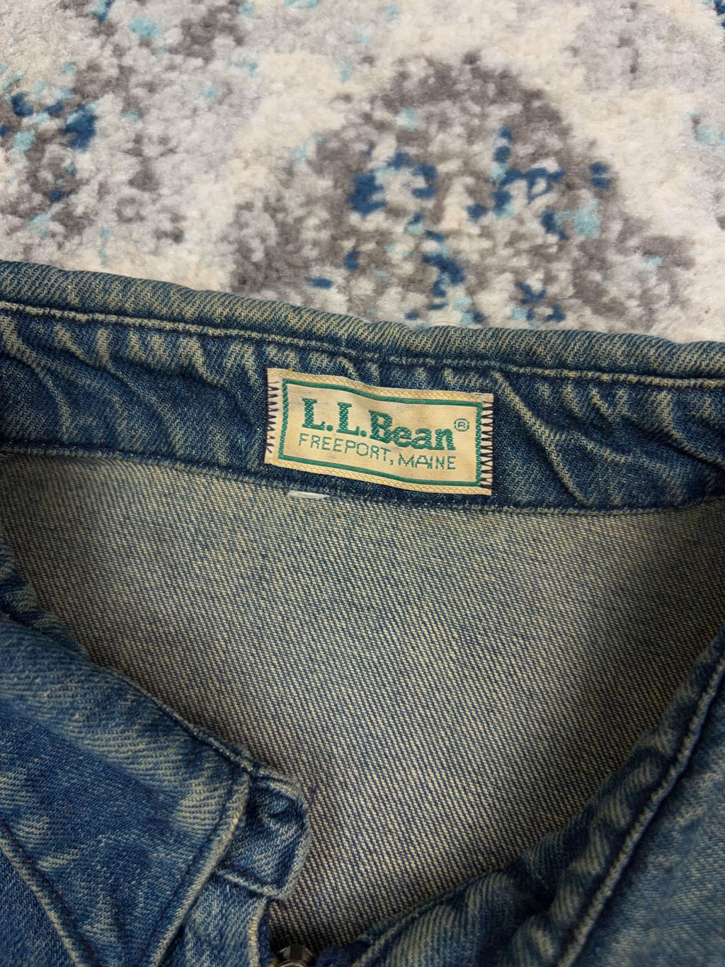 Vintage 90s L.L. Bean Dark Wash Denim Full Zip Bomber Jacket Size XL