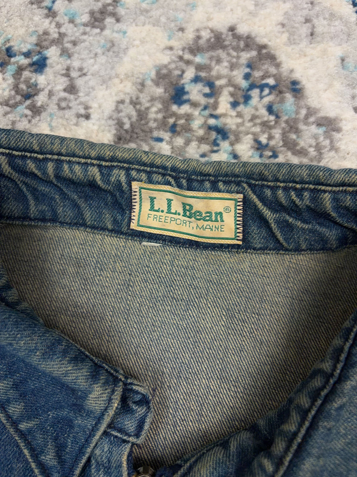 Vintage 90s L.L. Bean Dark Wash Denim Full Zip Bomber Jacket Size XL