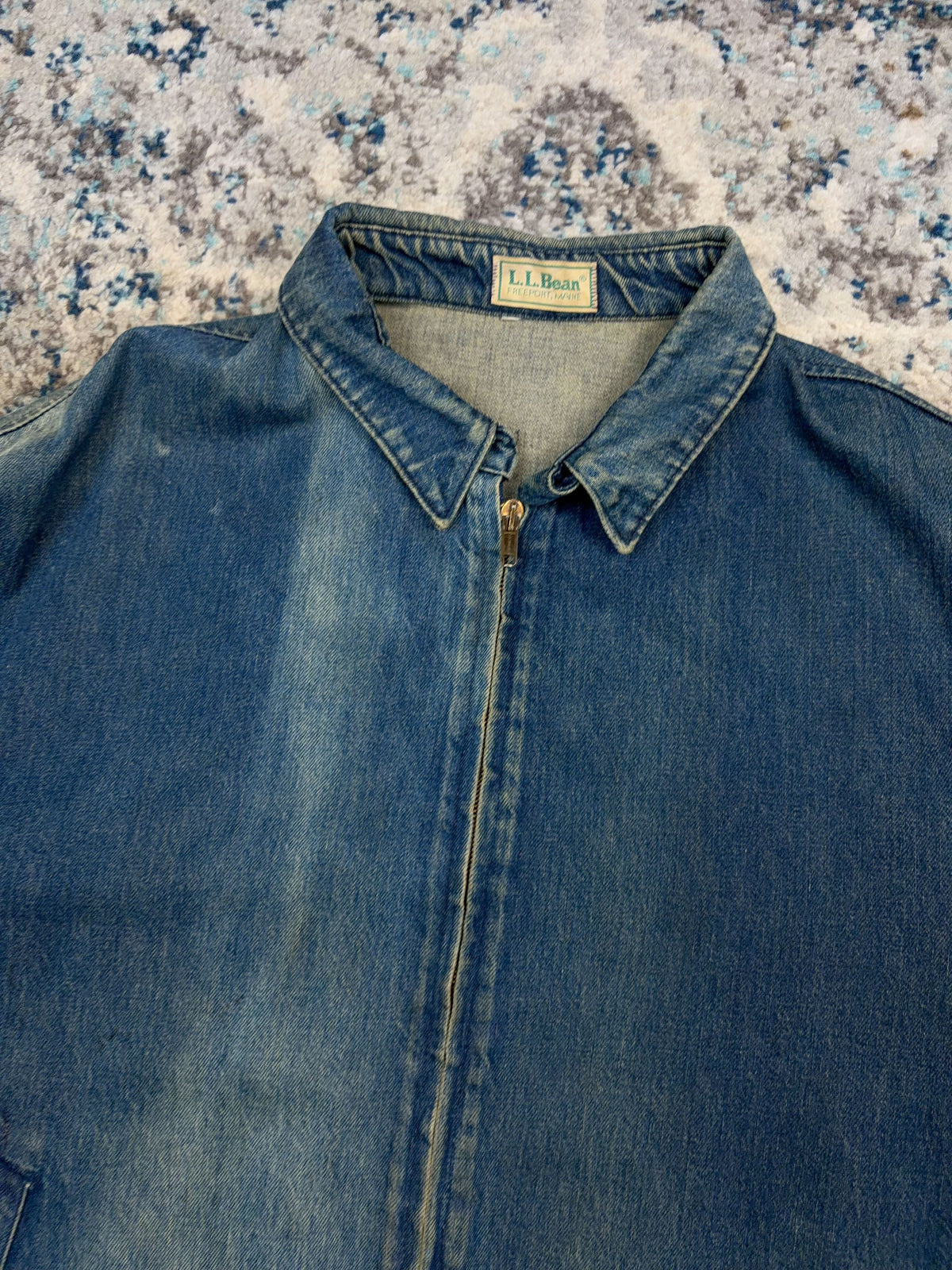 Vintage 90s L.L. Bean Dark Wash Denim Full Zip Bomber Jacket Size XL