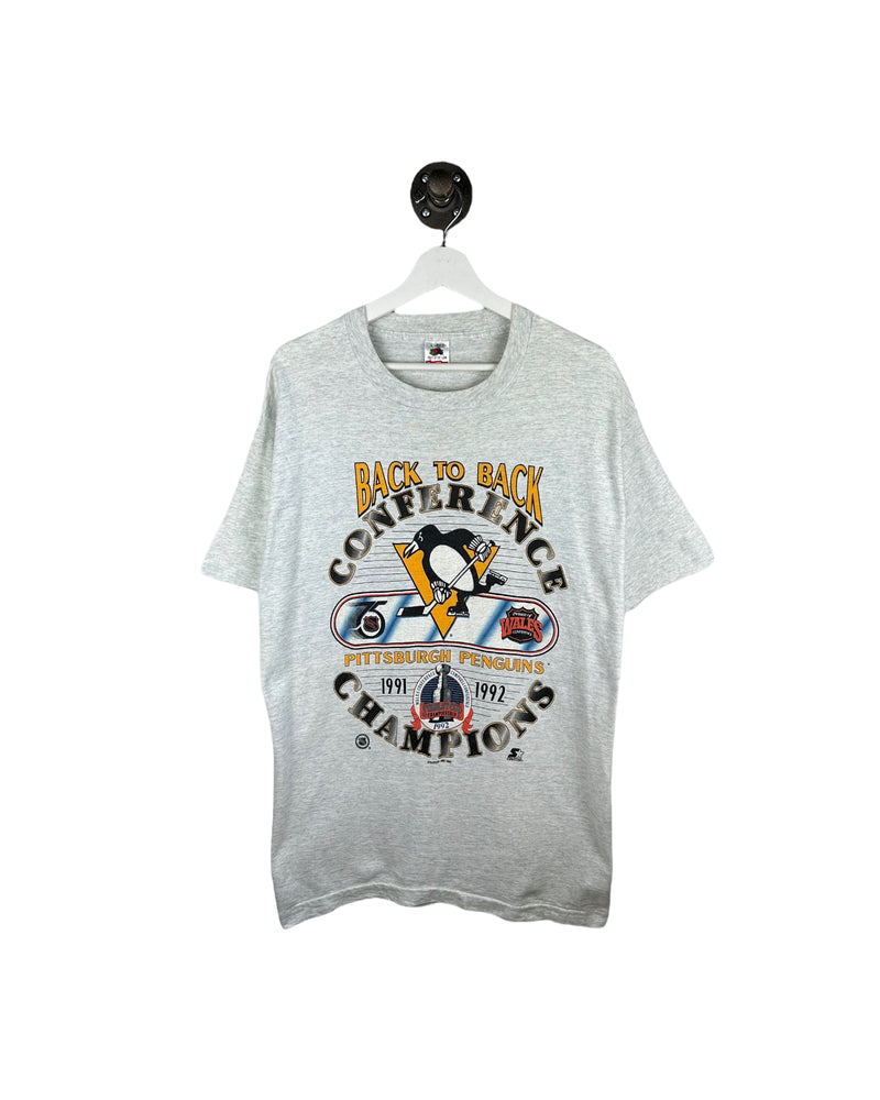 VTG 92 Pittsburgh Penguins NHL Back To Back Conference Champs T-Shirt Size Large